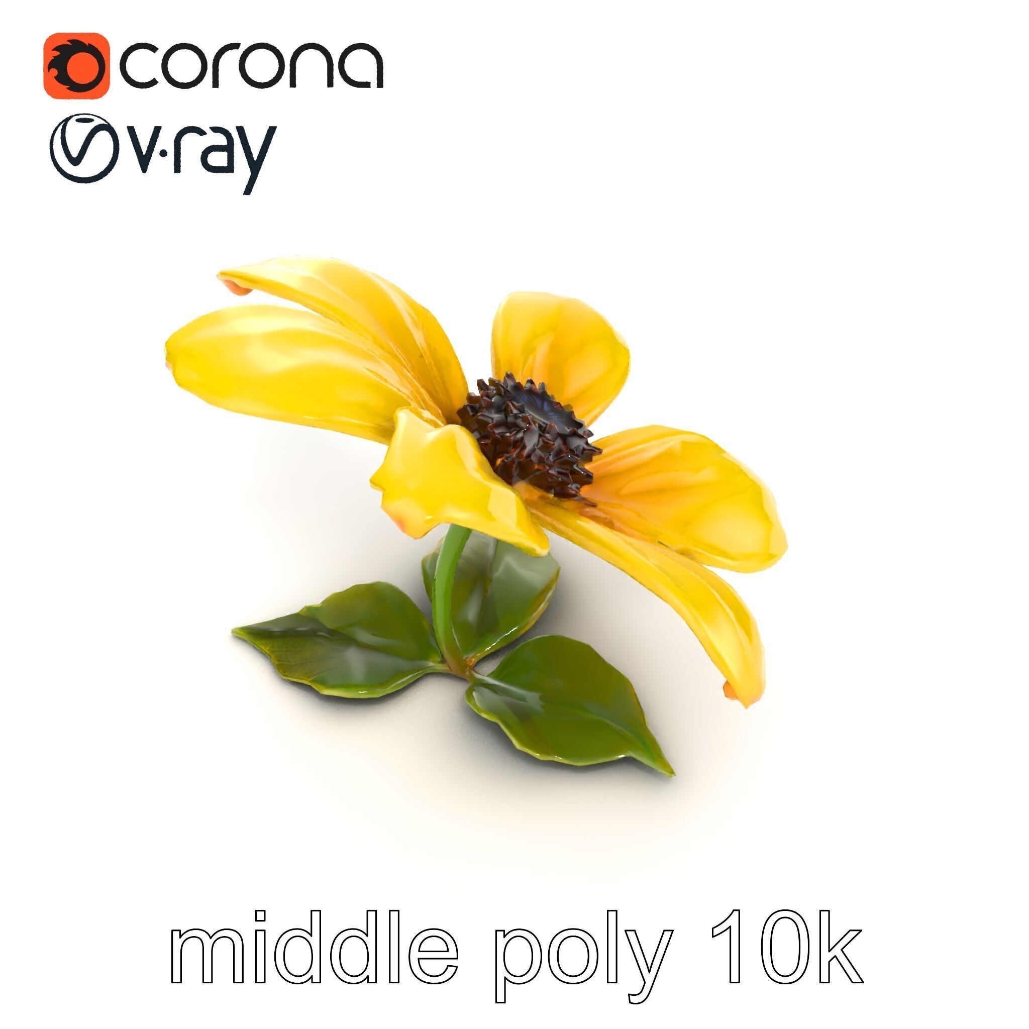 Bright Yellow Petal Flower Realistic model pack Low-poly 3D model_11