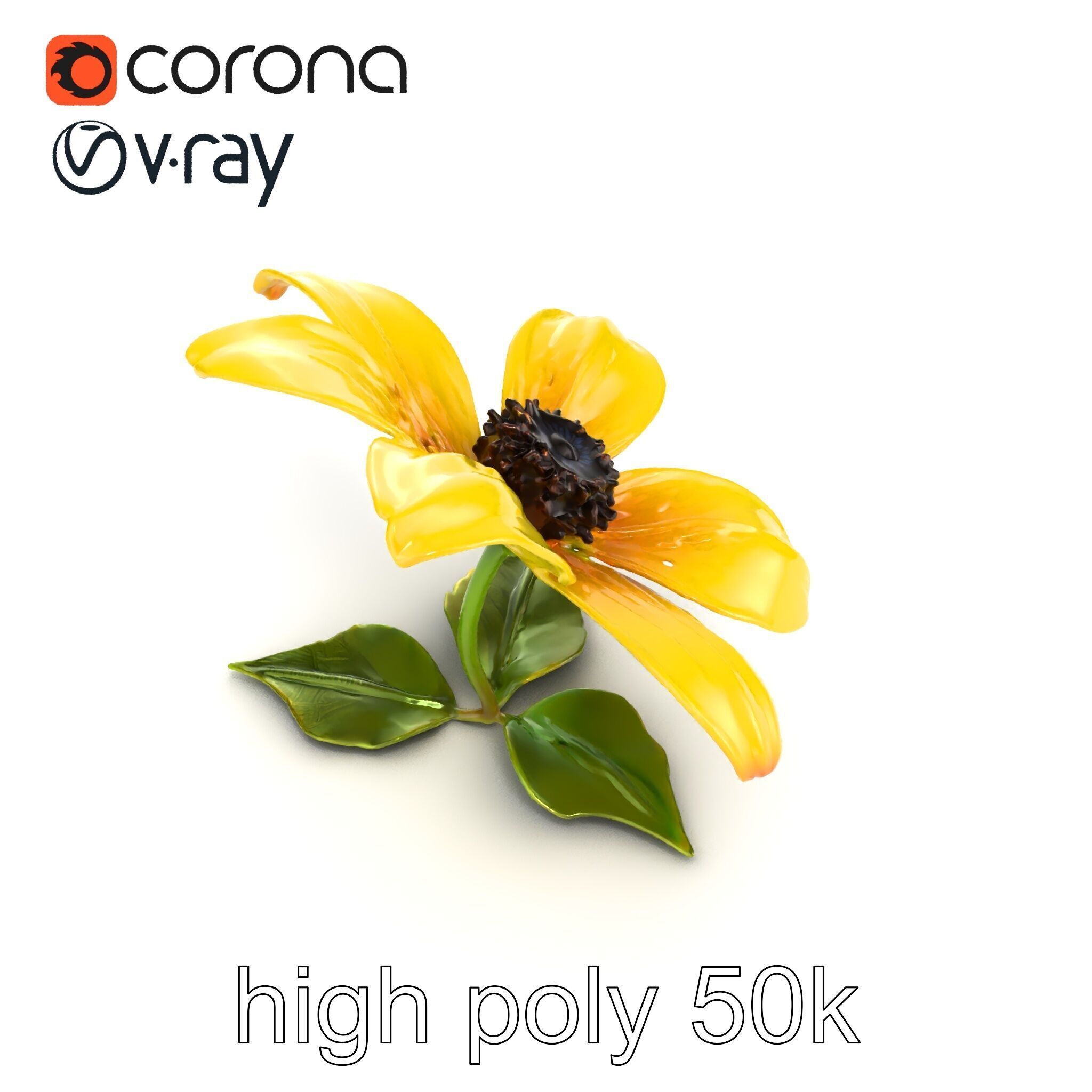 Bright Yellow Petal Flower Realistic model pack Low-poly 3D model_19