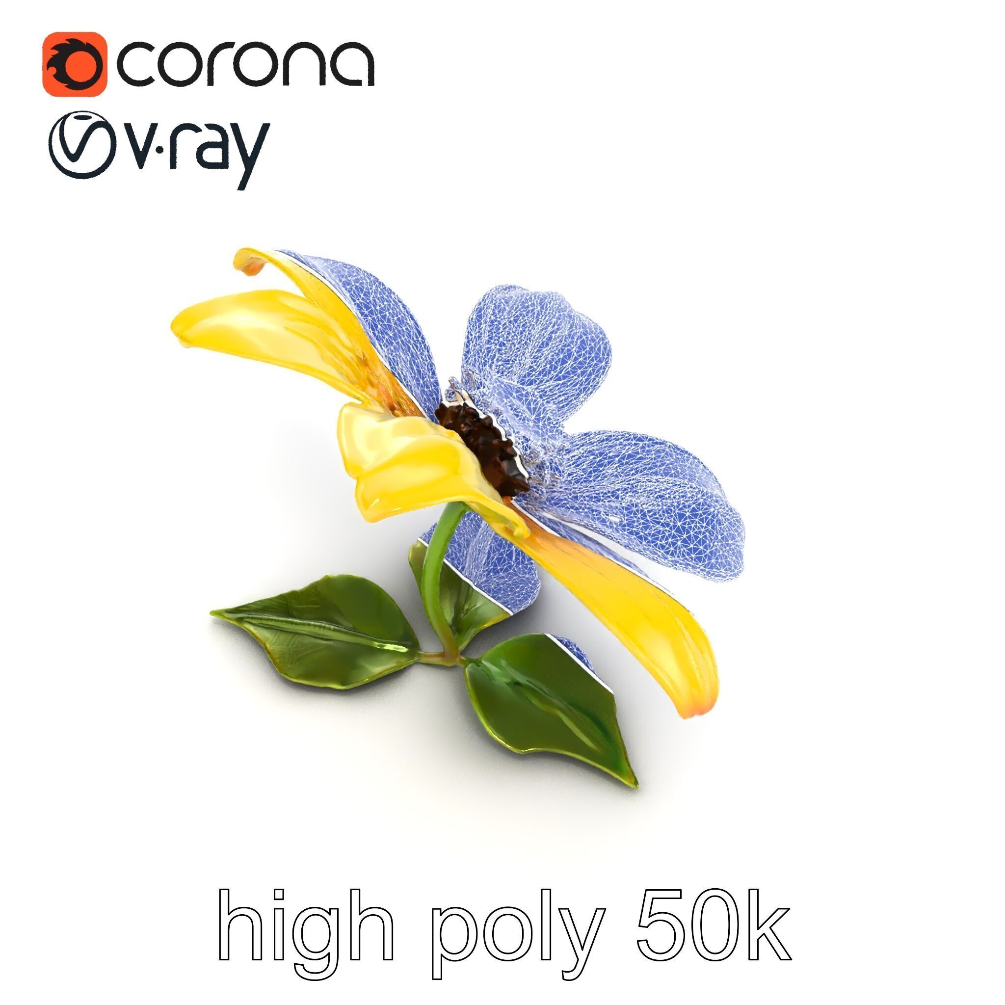 Bright Yellow Petal Flower Realistic model pack Low-poly 3D model_21