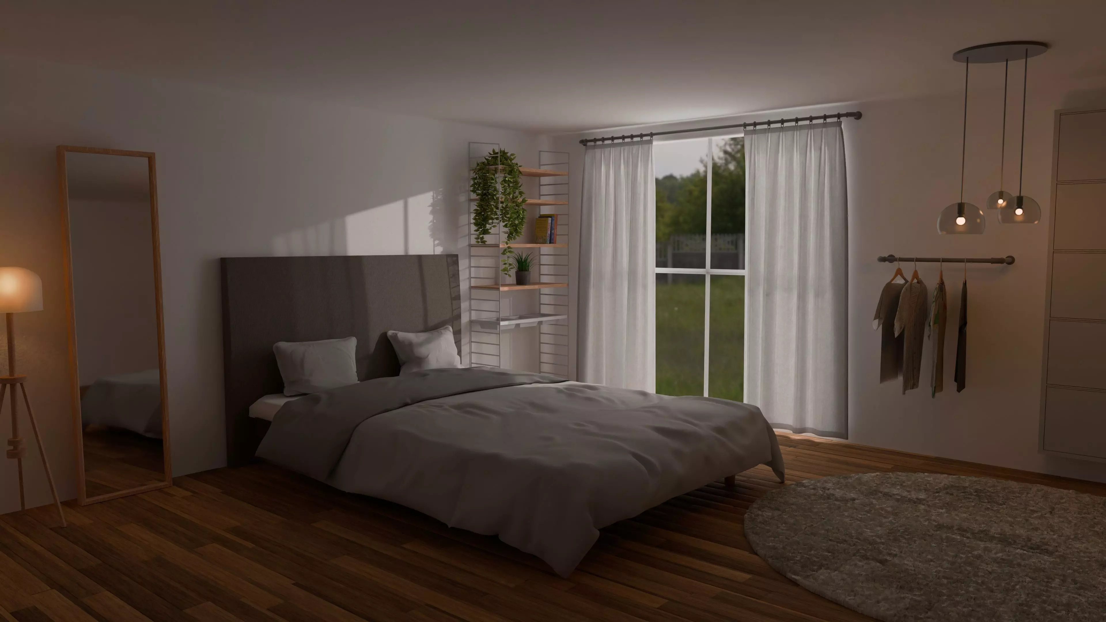 Cozy bedroom scene 3D model_0
