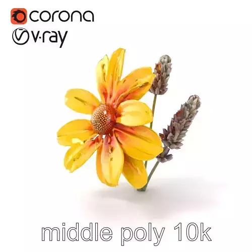 Lavandula Yellow Flower Model Pack with Textured Petals Low-poly 3D model Lavandula Yellow Flower Model Pack with Textured Petals Low-poly 3D model