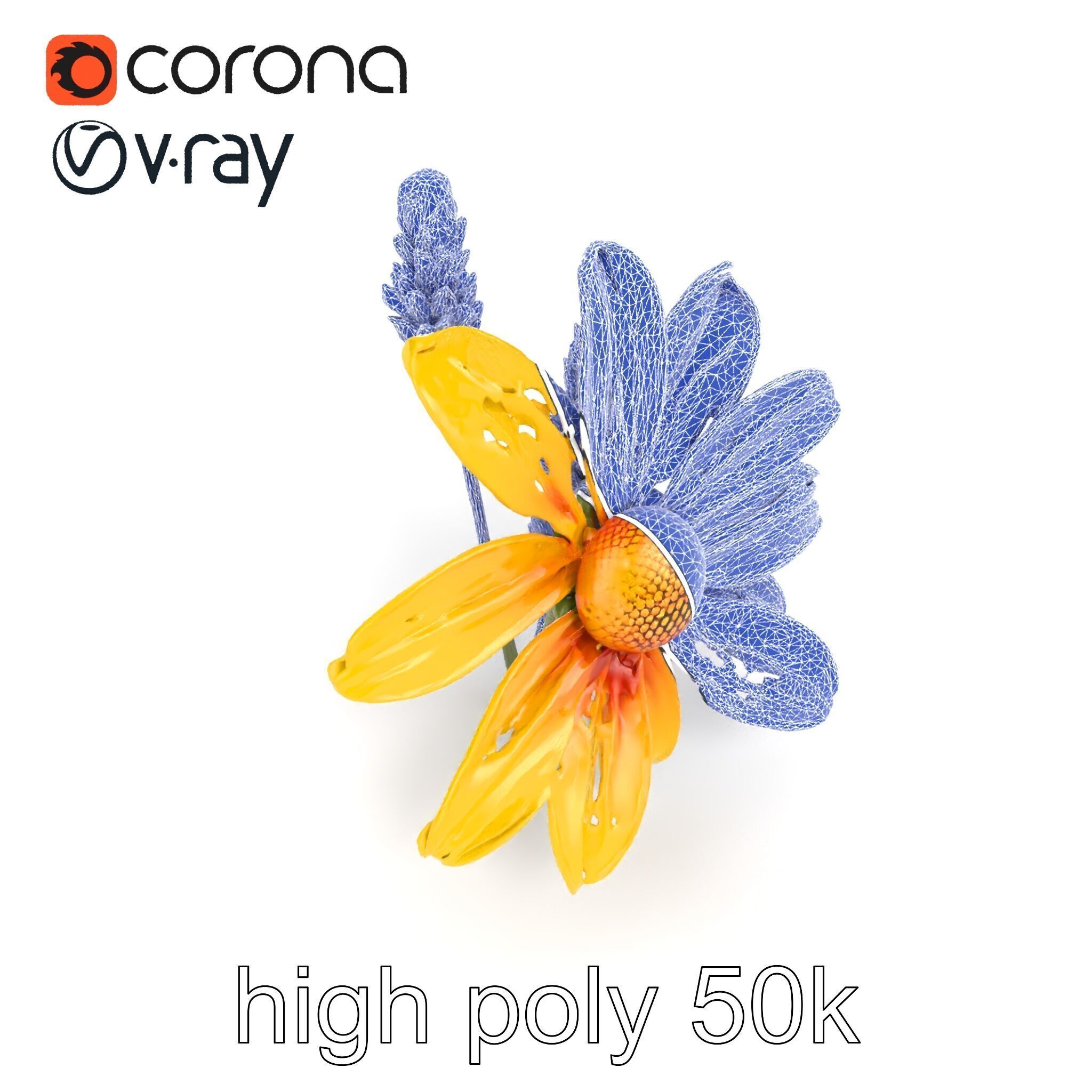 Lavandula Yellow Flower Model Pack with Textured Petals Low-poly 3D model_16