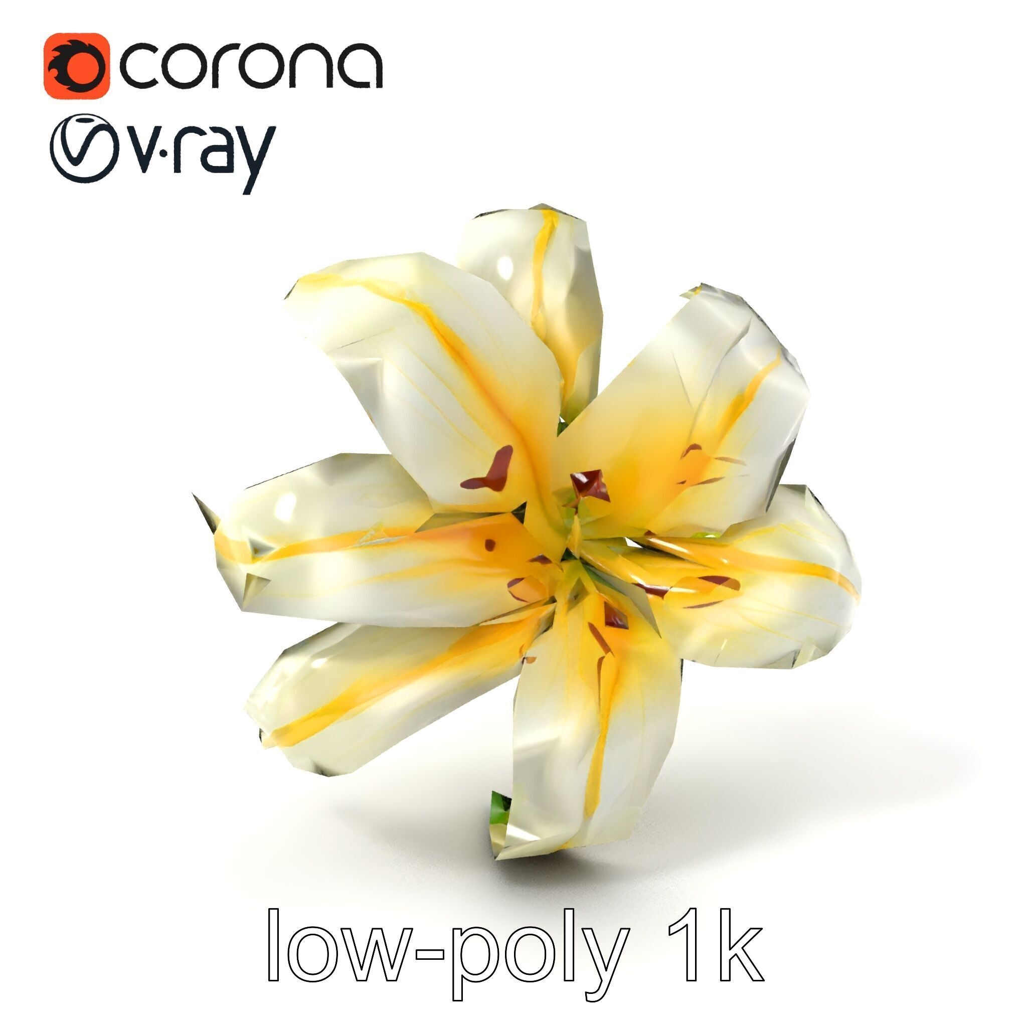 Golden Lily Flower model pack Low-poly 3D model_5