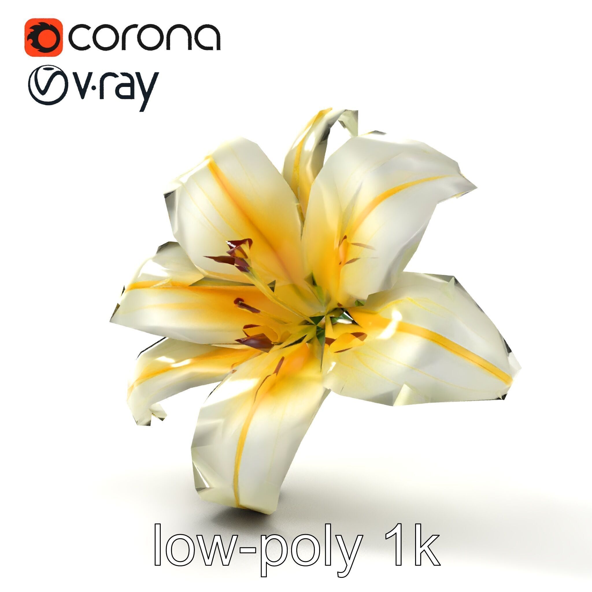 Golden Lily Flower model pack Low-poly 3D model_24