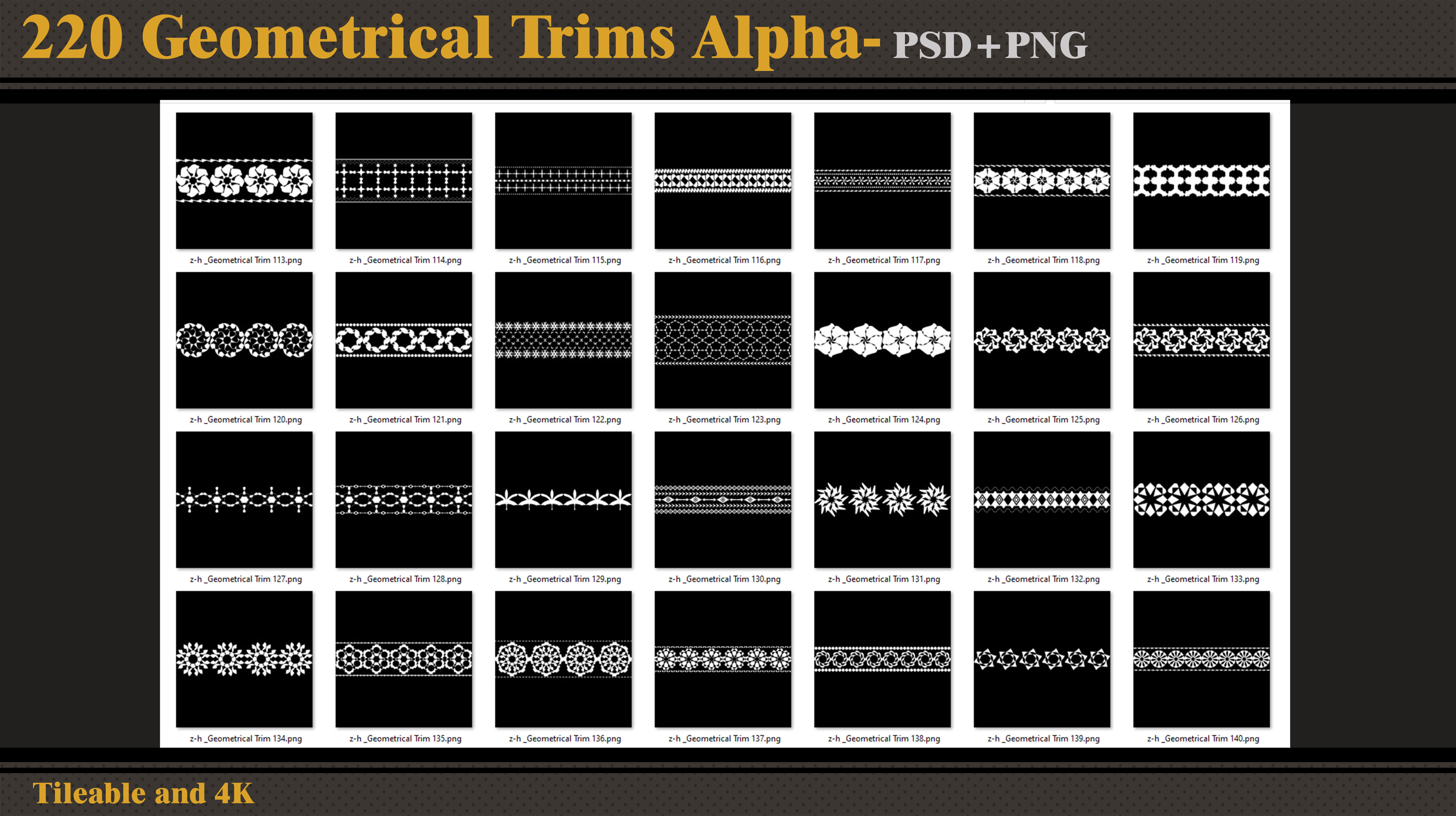 220 Geometrical Trims-Alpha-tileable 4K PNG - PSD  Texture_5