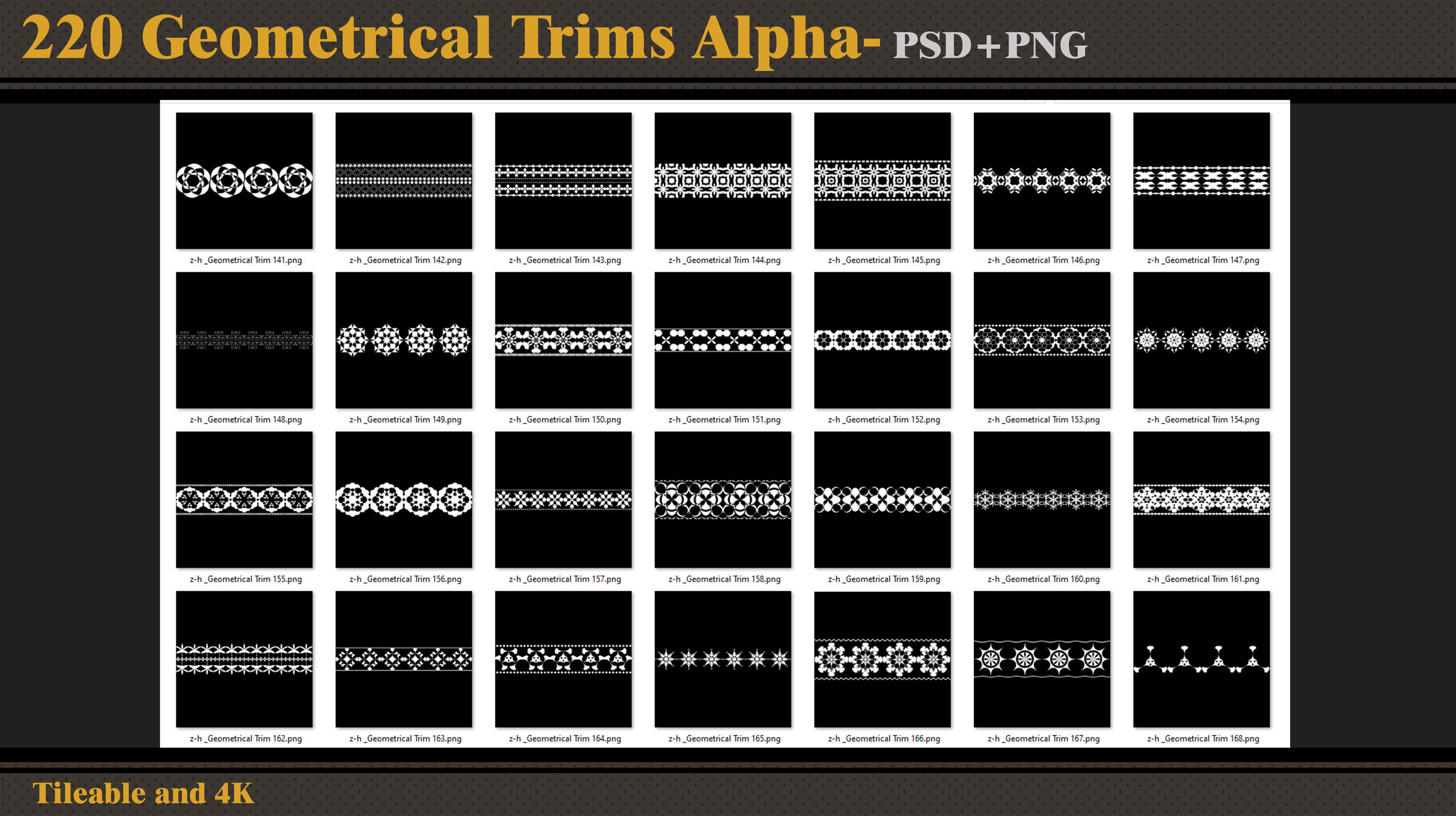 220 Geometrical Trims-Alpha-tileable 4K PNG - PSD  Texture_6
