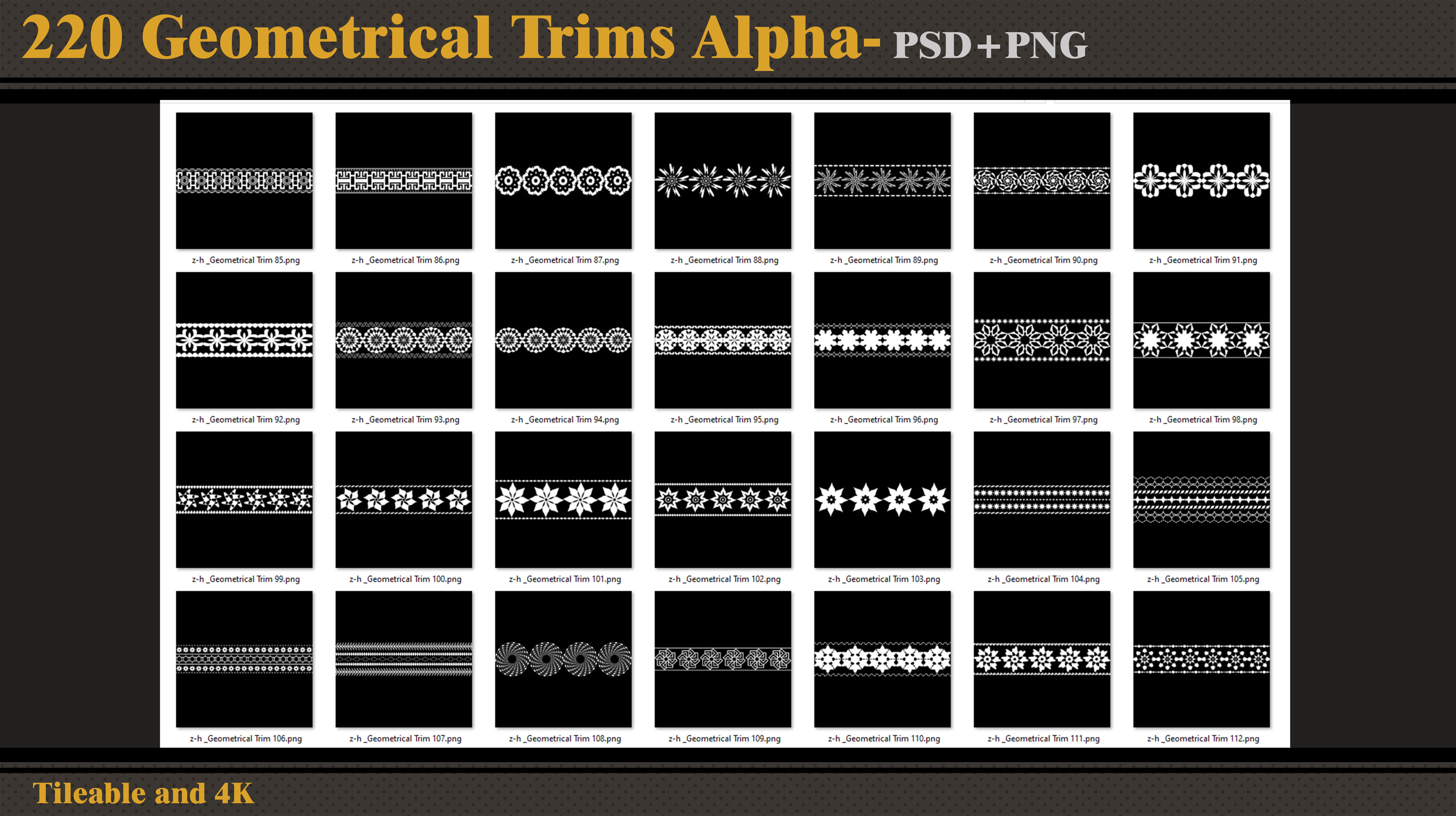 220 Geometrical Trims-Alpha-tileable 4K PNG - PSD  Texture_4