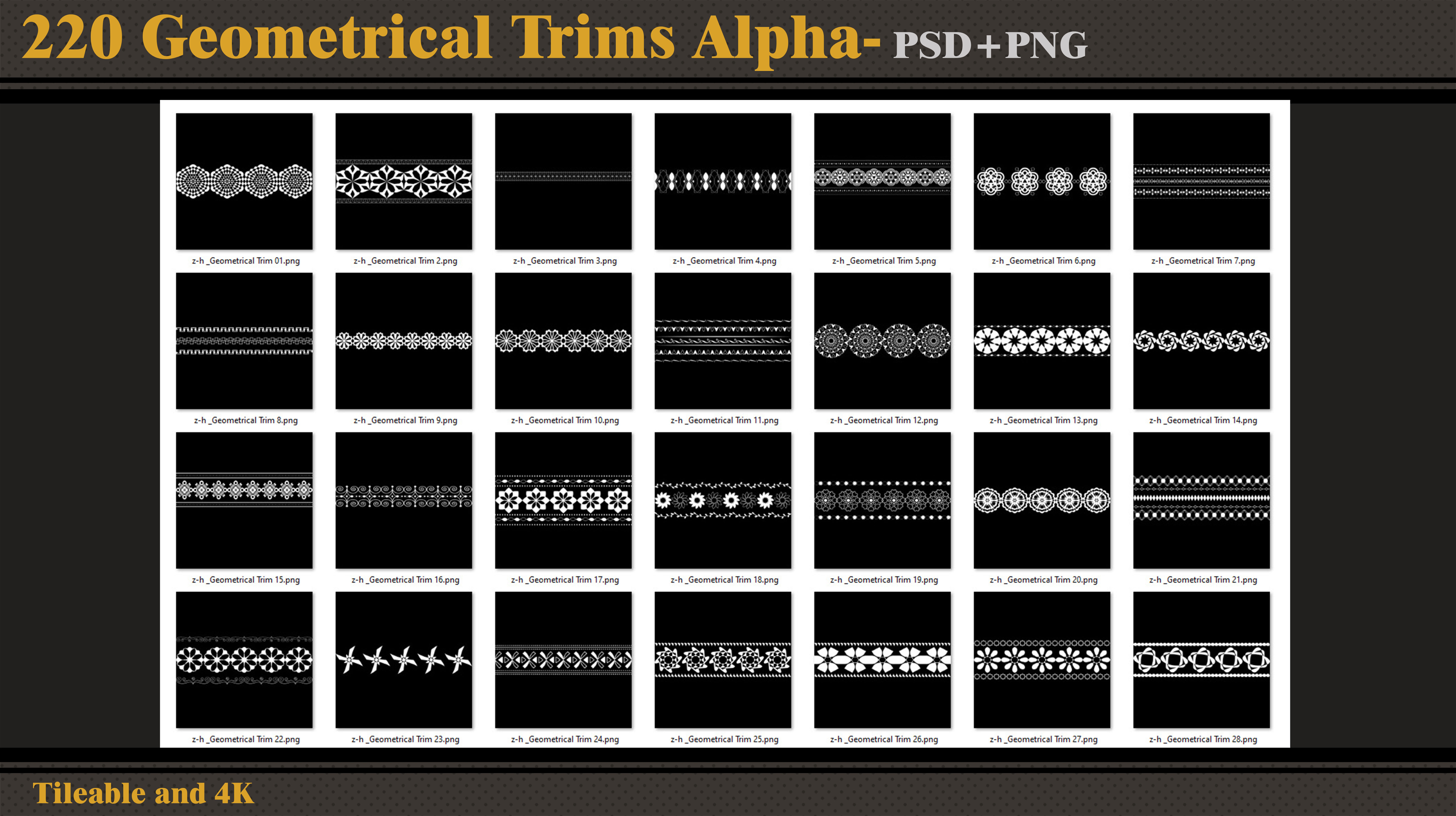 220 Geometrical Trims-Alpha-tileable 4K PNG - PSD  Texture_1