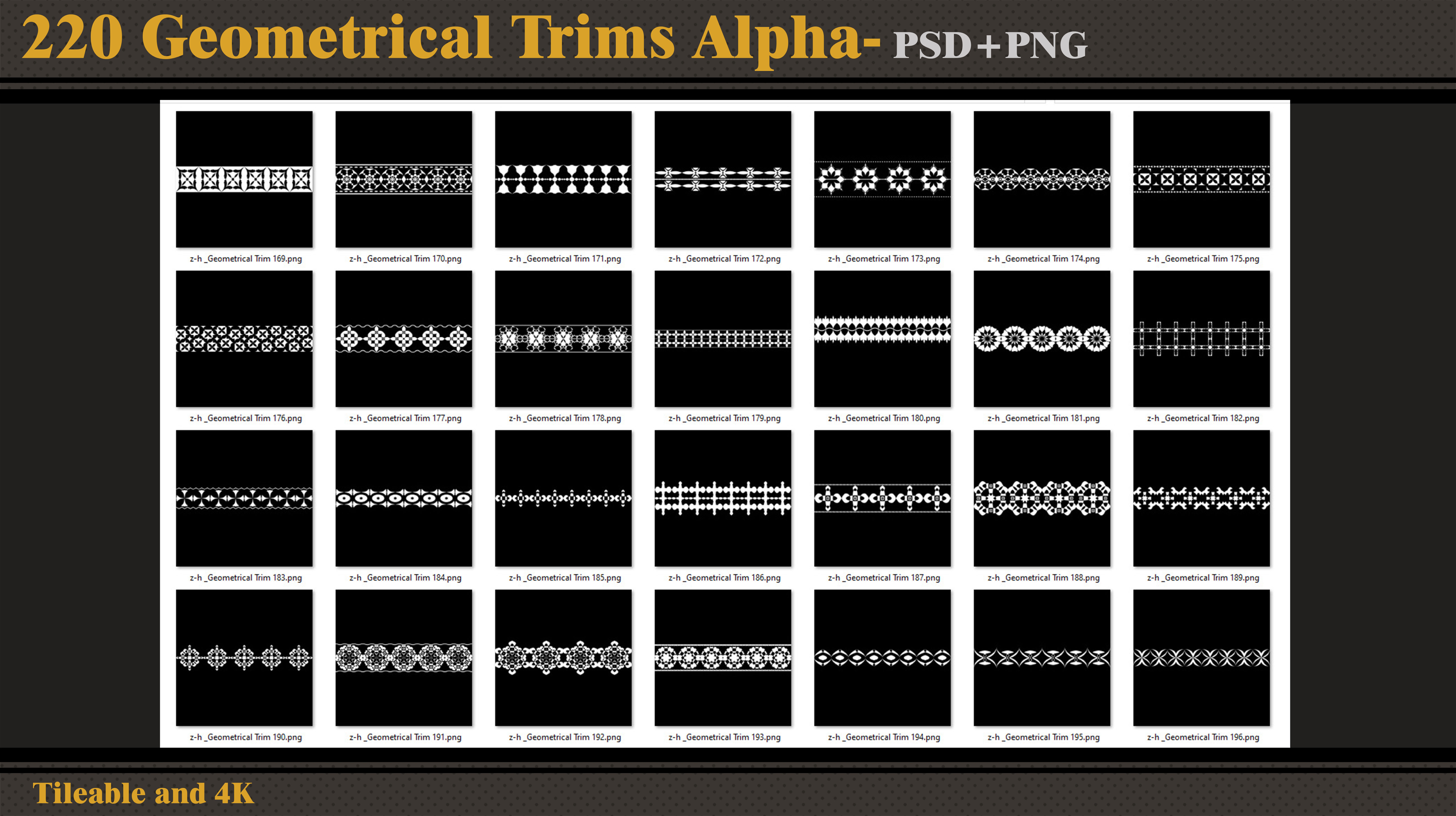 220 Geometrical Trims-Alpha-tileable 4K PNG - PSD  Texture_7