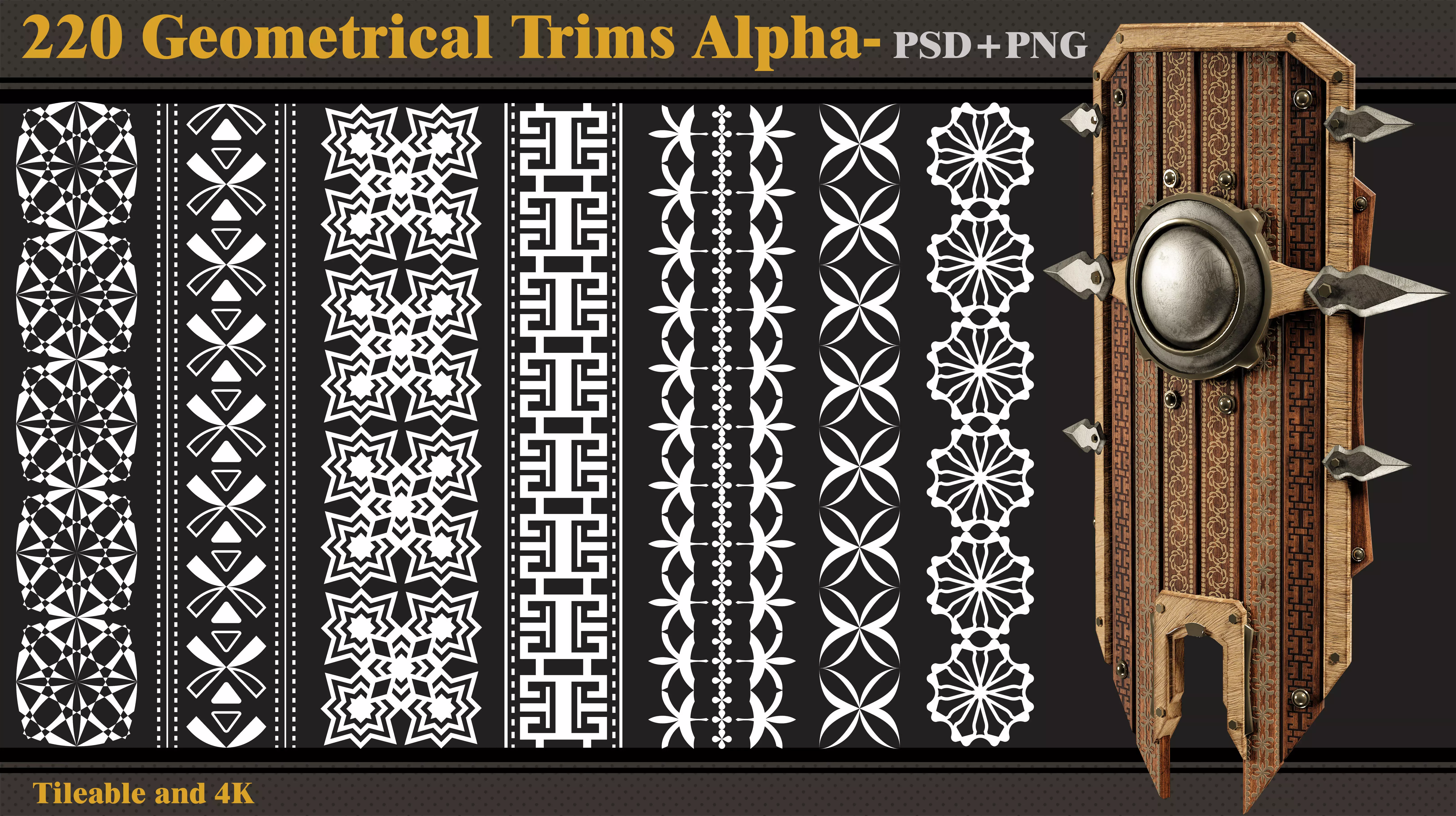 220 Geometrical Trims-Alpha-tileable 4K PNG - PSD  Texture_0