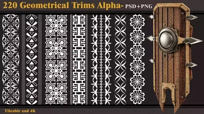 220 Geometrical Trims-Alpha-tileable 4K PNG - PSD 