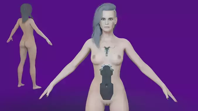 Rogue Amendiares Nude Cyberpunk MILF Character Low-poly 3D model