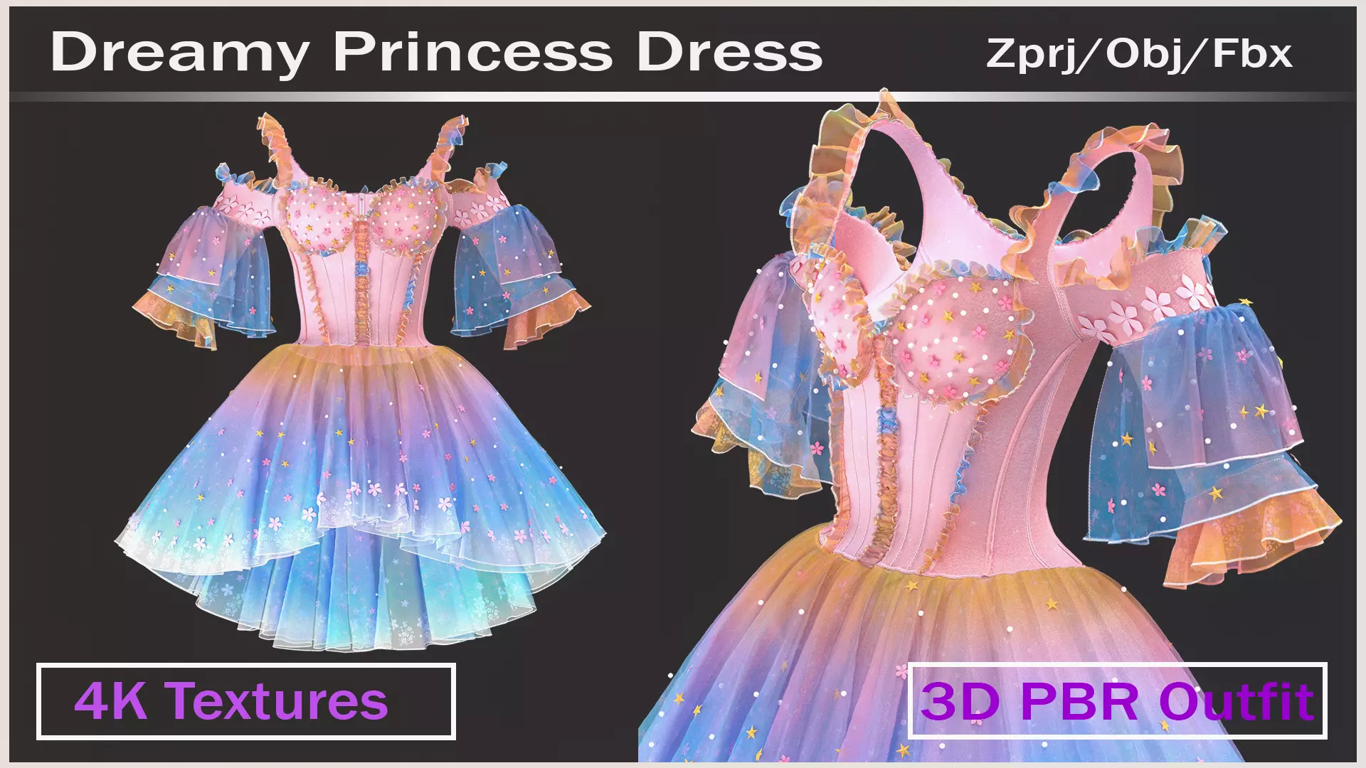Dreamy Princess Dress 3D Pbr Outfit 3D model | CGTrader