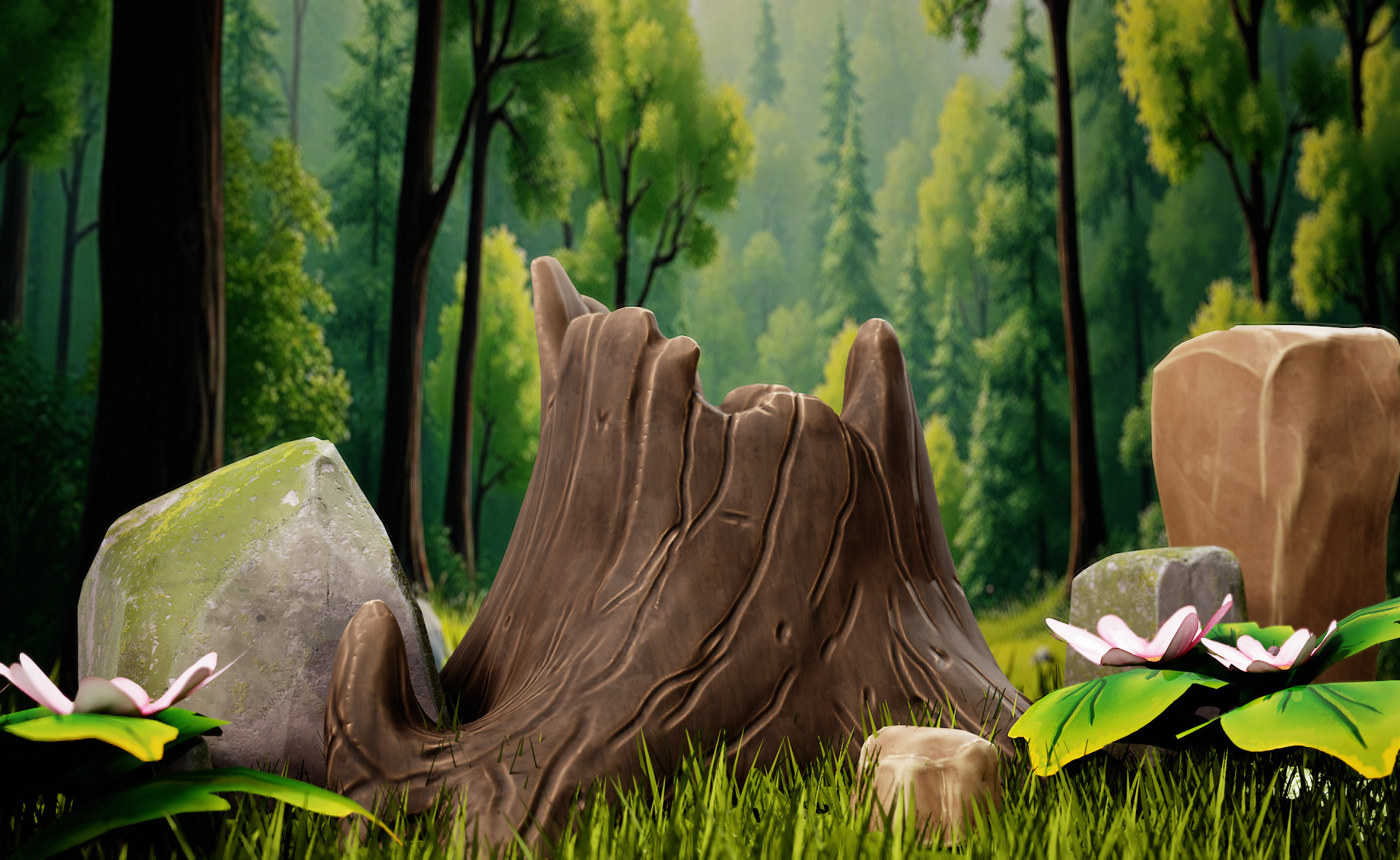 Stylized Stump 3D model Low-poly 3D model_2
