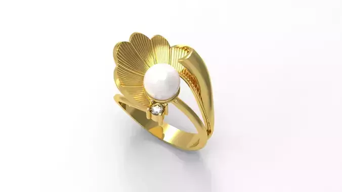Pearl and Diamond Shell Ring Model pr0006