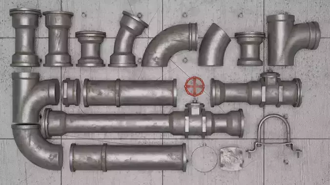 Game-Ready Modular Pipes Asset Low-poly 3D model