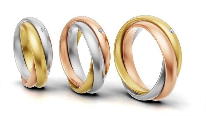 Cartier Trinity Ring Classic Model 5 Diamonds Original Sizes 3D print model