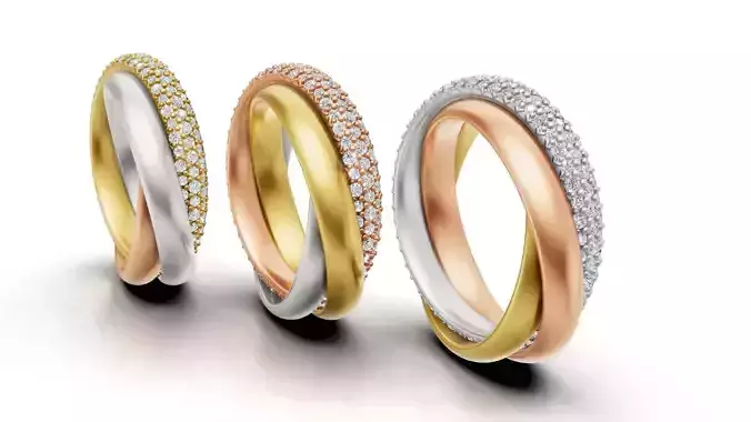 Cartier Trinity Ring Classic Model Semi Paved 3D print model