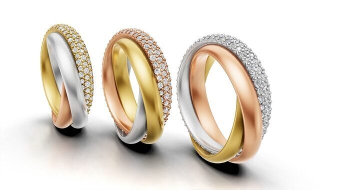 Cartier Trinity Ring Classic Model Semi Paved Original Sizes 3D print model