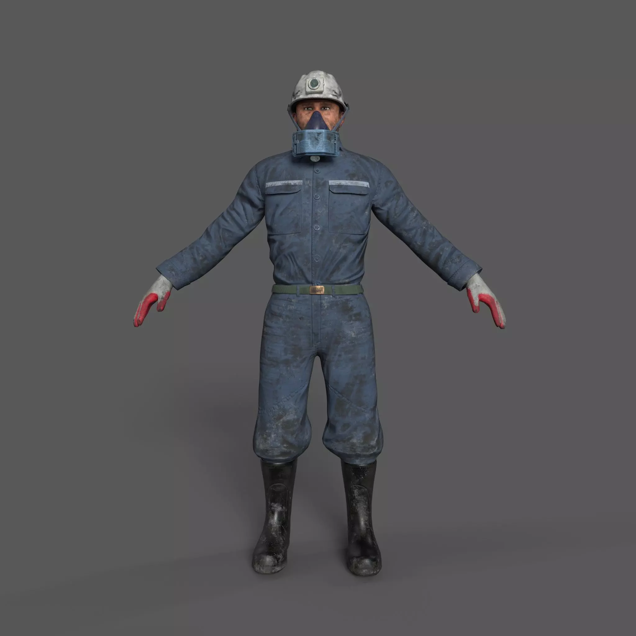 Game Ready Mining Worker Character Mid Poly VR Digital Twin Low-poly 3D model_0