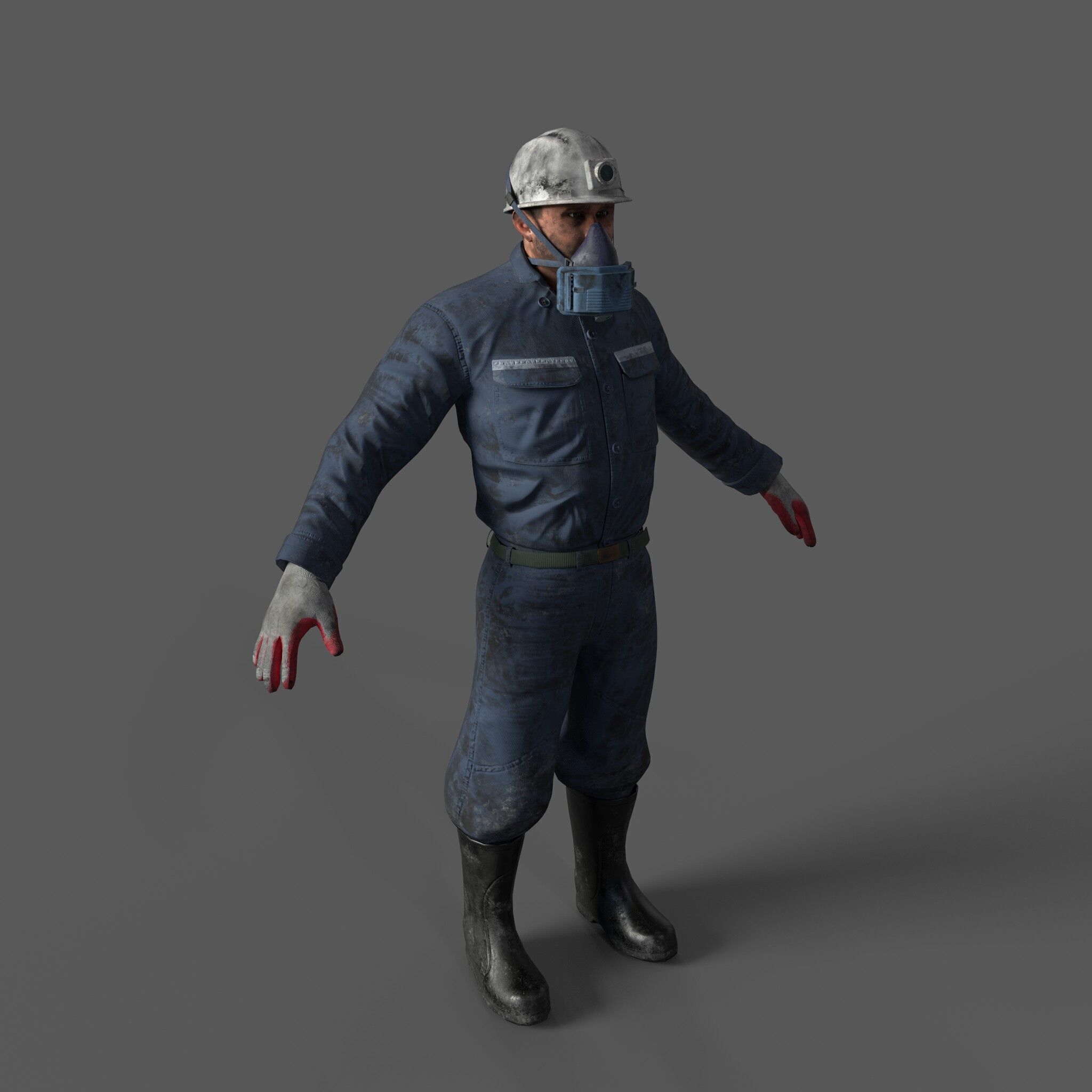 Game Ready Mining Worker Character Mid Poly VR Digital Twin Low-poly 3D model_2