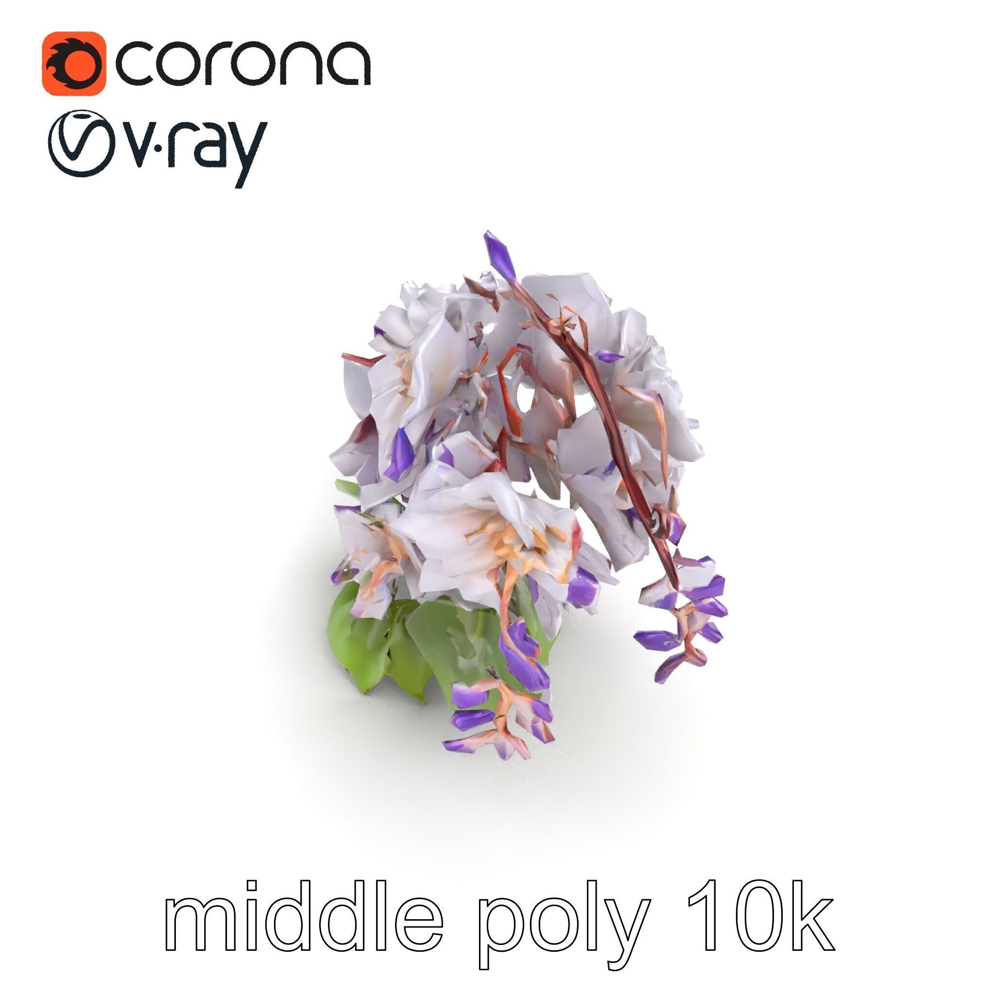 Double Wisteria Plush Flowers Realistic Model Pack Low-poly 3D model_10