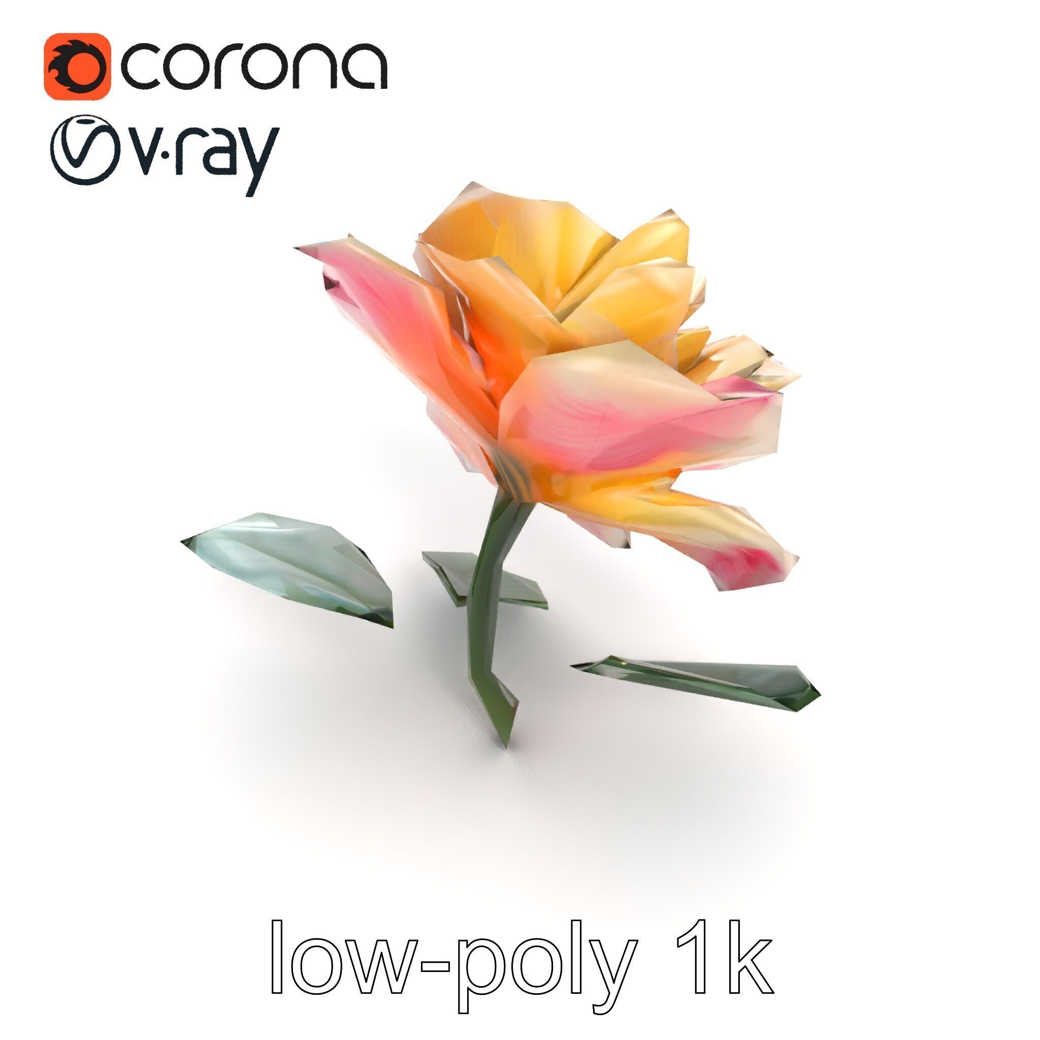 Rosa Double Bloom Model Pack Low-poly 3D model_20