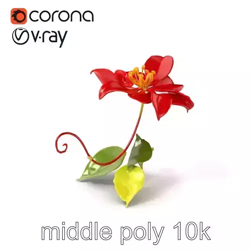 Vibrant Red Clematis Flower Sculpture model pack