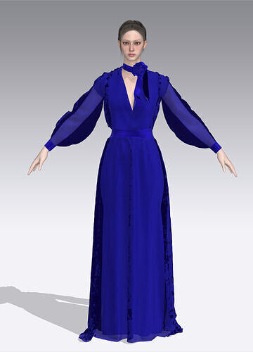 Dress vual rose detail dark blue color Low-poly 3D model