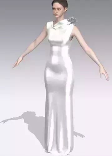 Dress white color look asymetric collar 