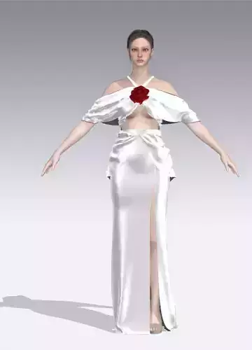 dress draped elastic look  long dress white color