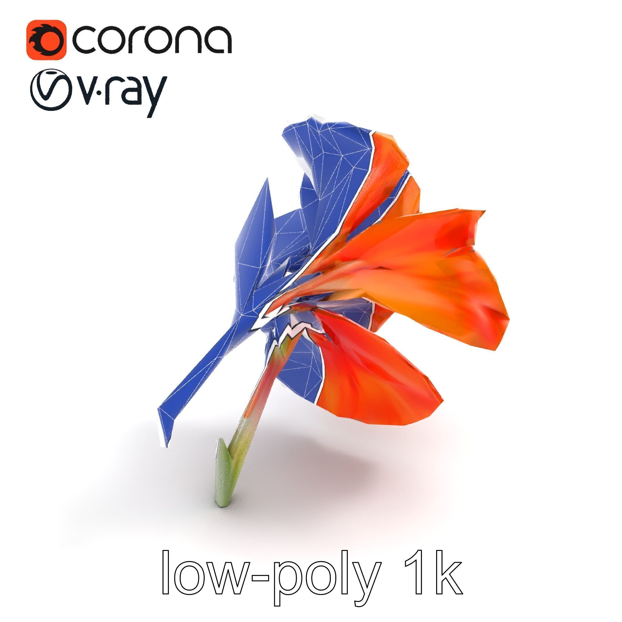 Vivid Orange Gladiolus Flower Detailed Model Pack Low-poly 3D model_17