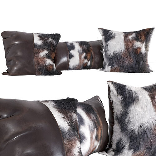 Leather Pillows with Cow Fur 3D model