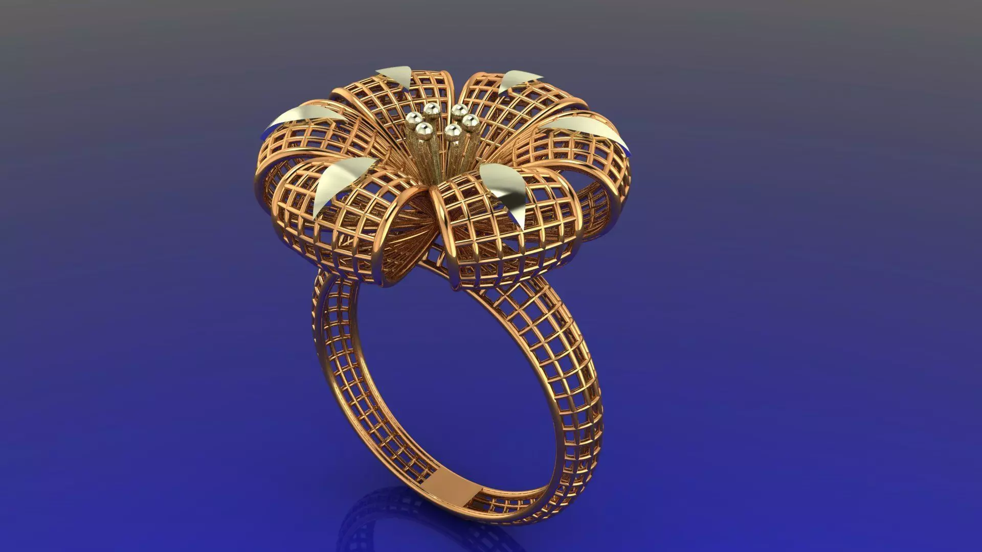 G1028 Blossom Cage Gold Ring 3D print model