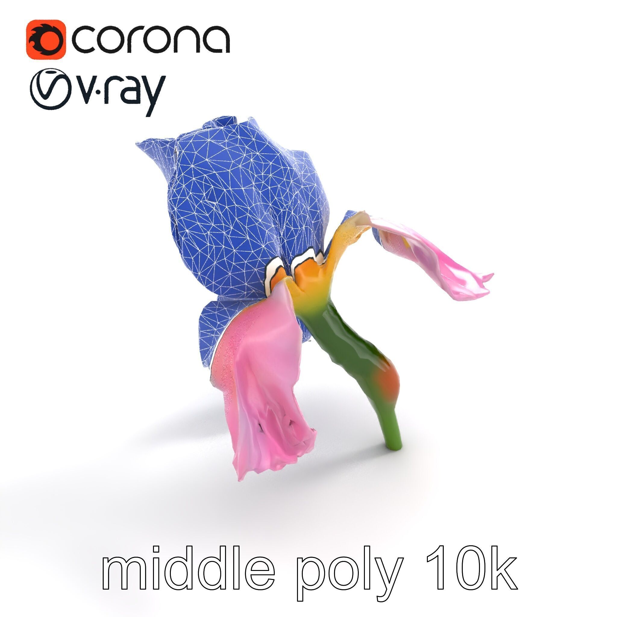Pink Iris Flower Sculpture model pack Low-poly 3D model_23