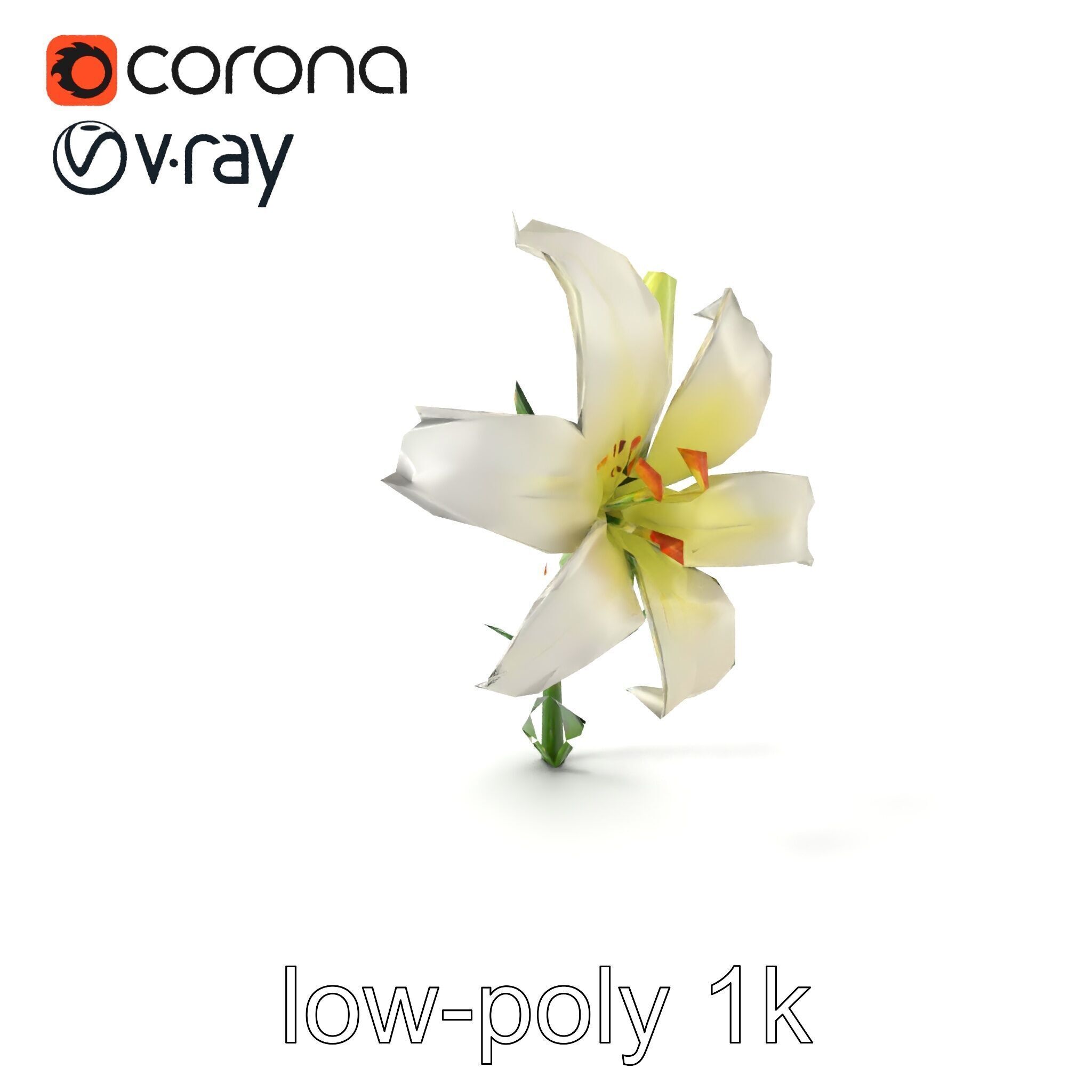 Majestic White Lily Floral Sculpture model pack Low-poly 3D model_5