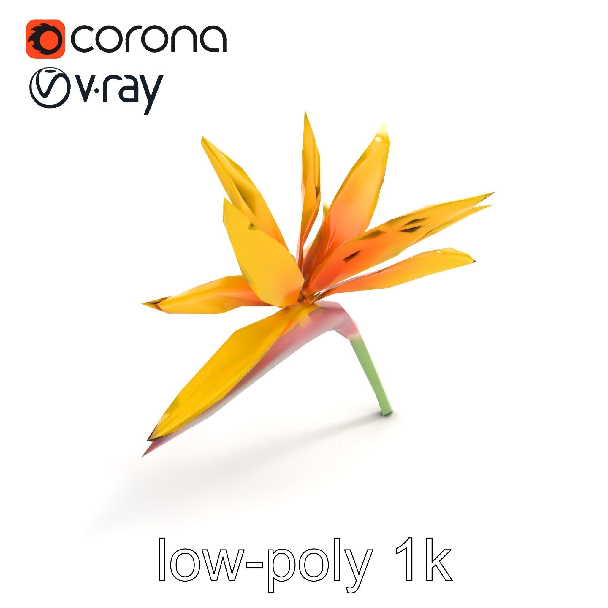 Yellow Strelitzia Flower 3D Model Pack Low-poly 3D model_9