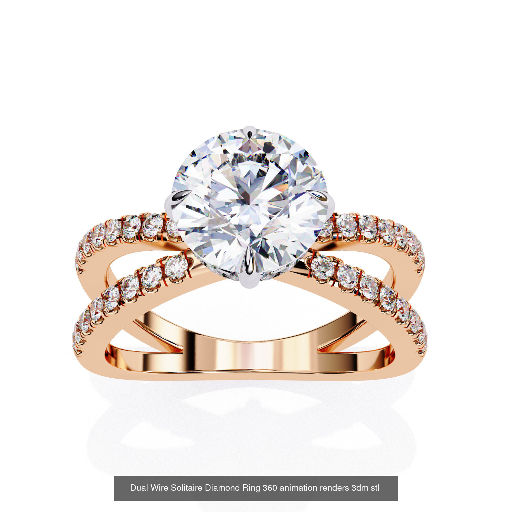 21 Dual Wire Solitaire Diamond Ring 360 animation renders 3D Model Collection_3