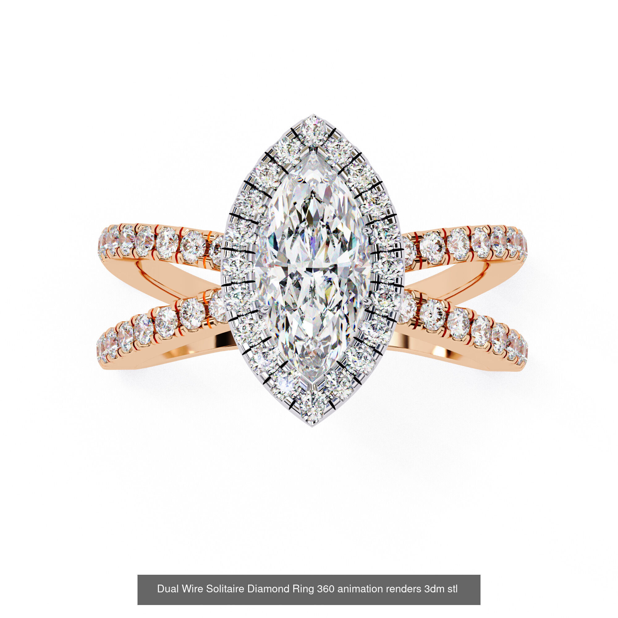 21 Dual Wire Solitaire Diamond Ring 360 animation renders 3D Model Collection_19