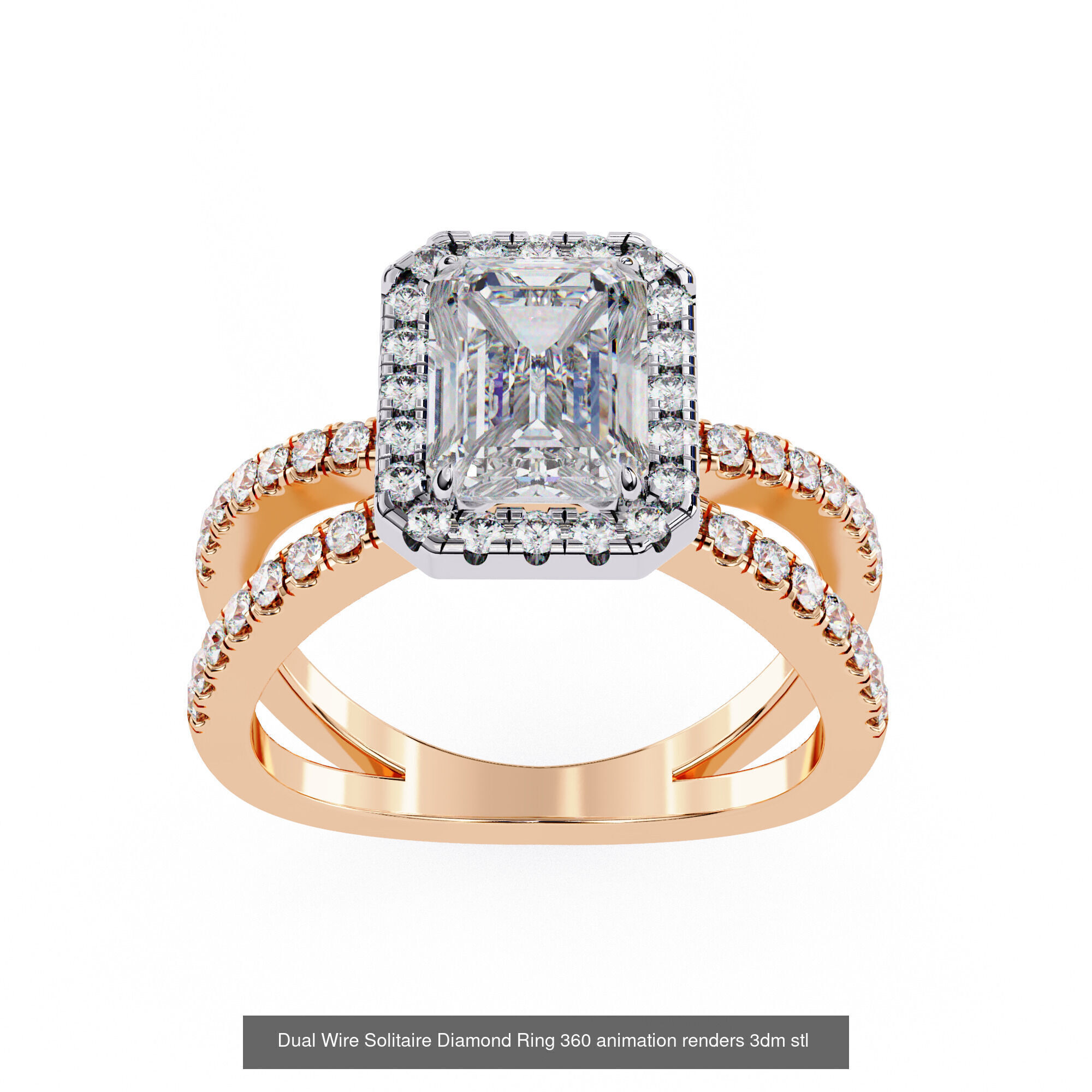 21 Dual Wire Solitaire Diamond Ring 360 animation renders 3D Model Collection_16