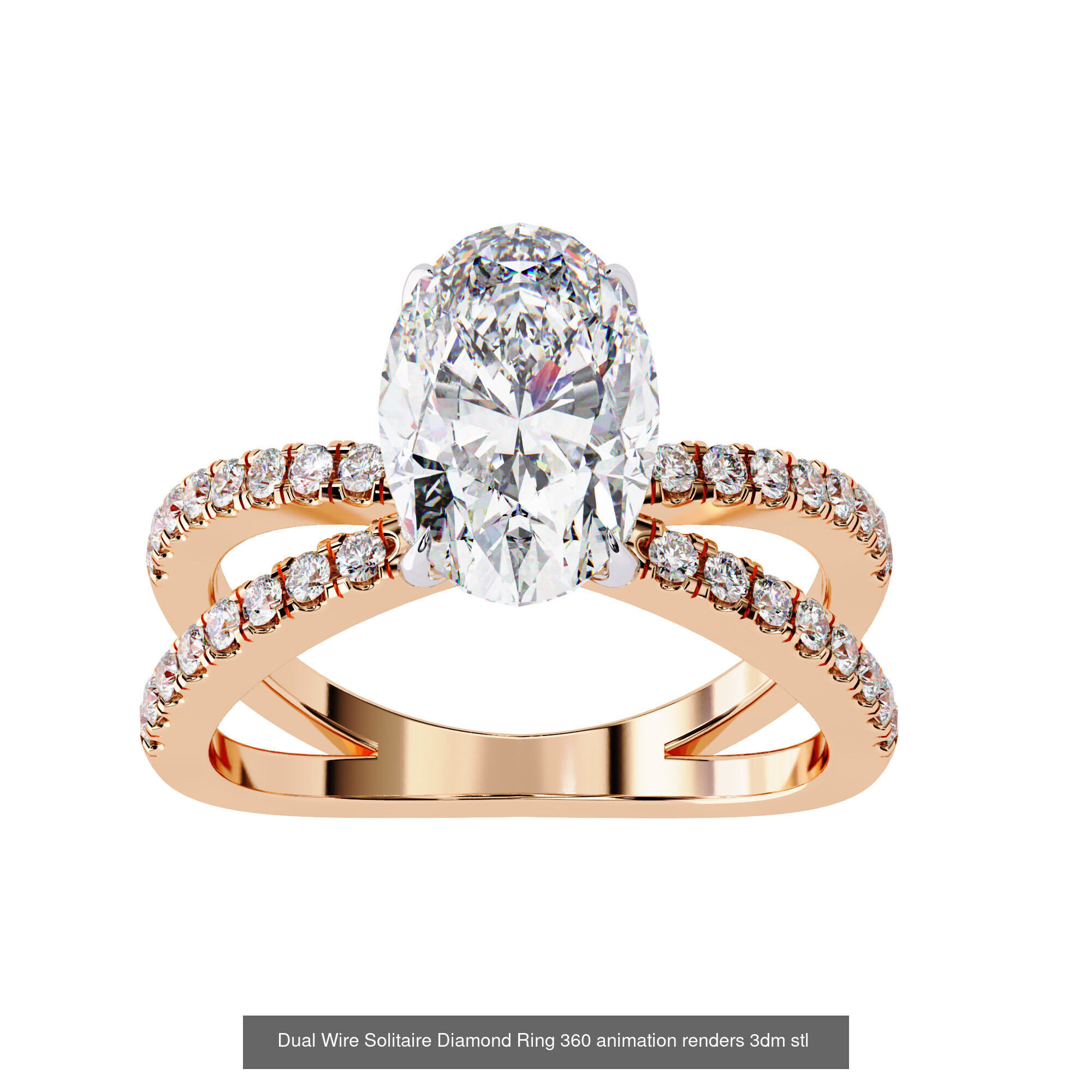 21 Dual Wire Solitaire Diamond Ring 360 animation renders 3D Model Collection_1