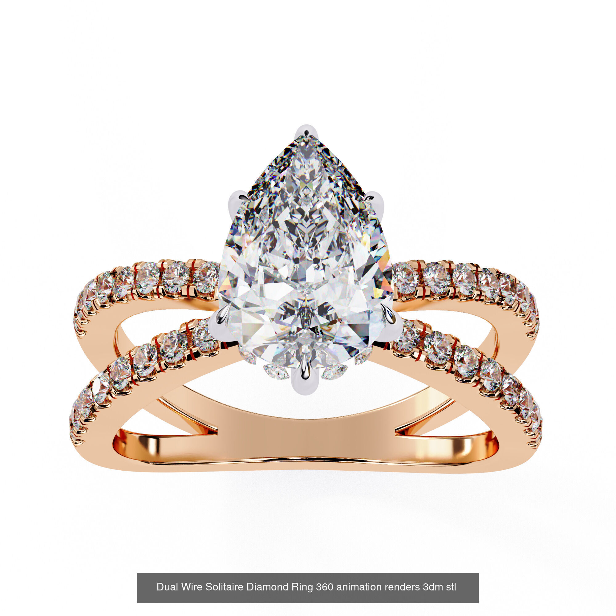 21 Dual Wire Solitaire Diamond Ring 360 animation renders 3D Model Collection_14