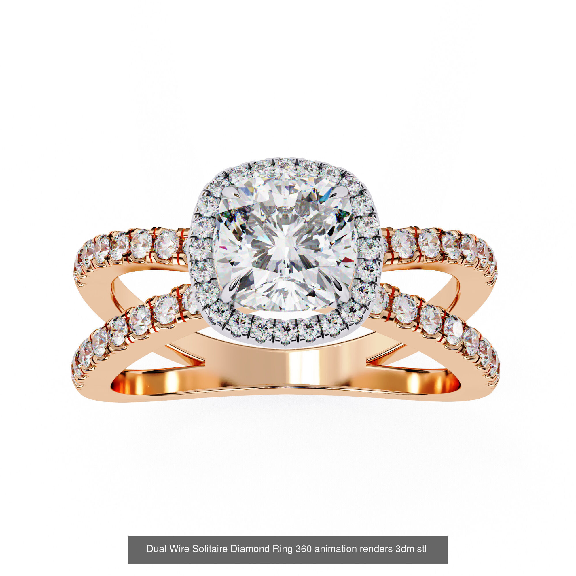 21 Dual Wire Solitaire Diamond Ring 360 animation renders 3D Model Collection_21
