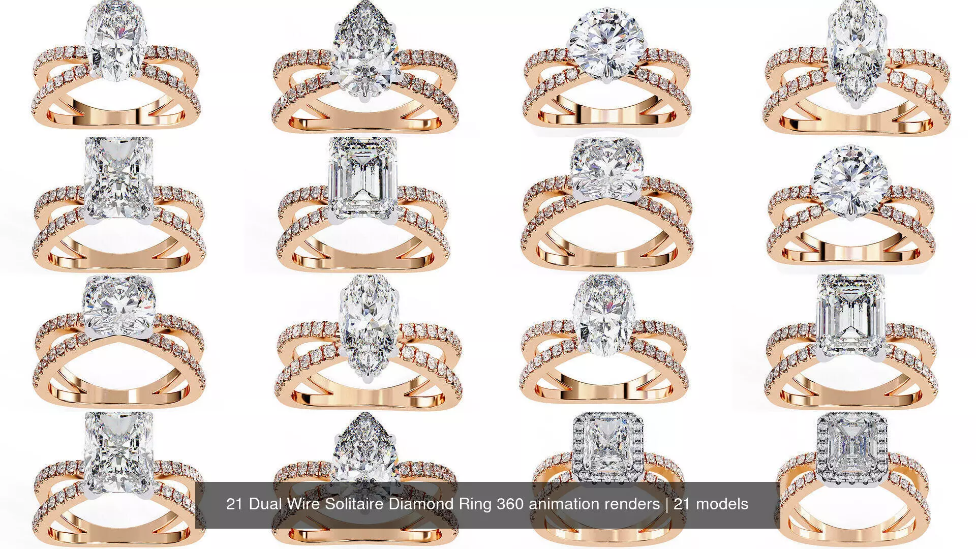 21 Dual Wire Solitaire Diamond Ring 360 animation renders 3D Model Collection_0