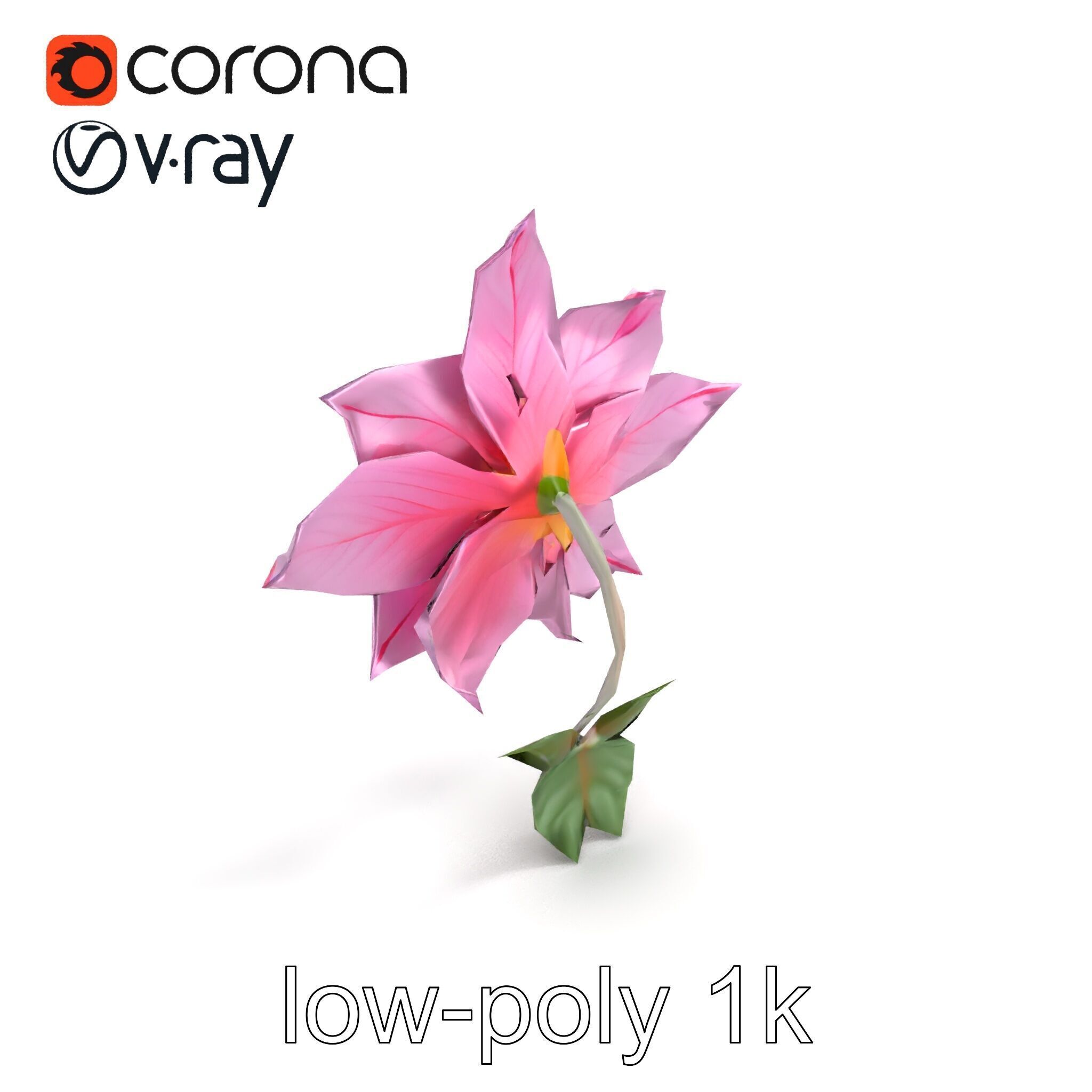 Soft Pink Clematis Flower with Glossy Vines model pack Low-poly 3D model_9