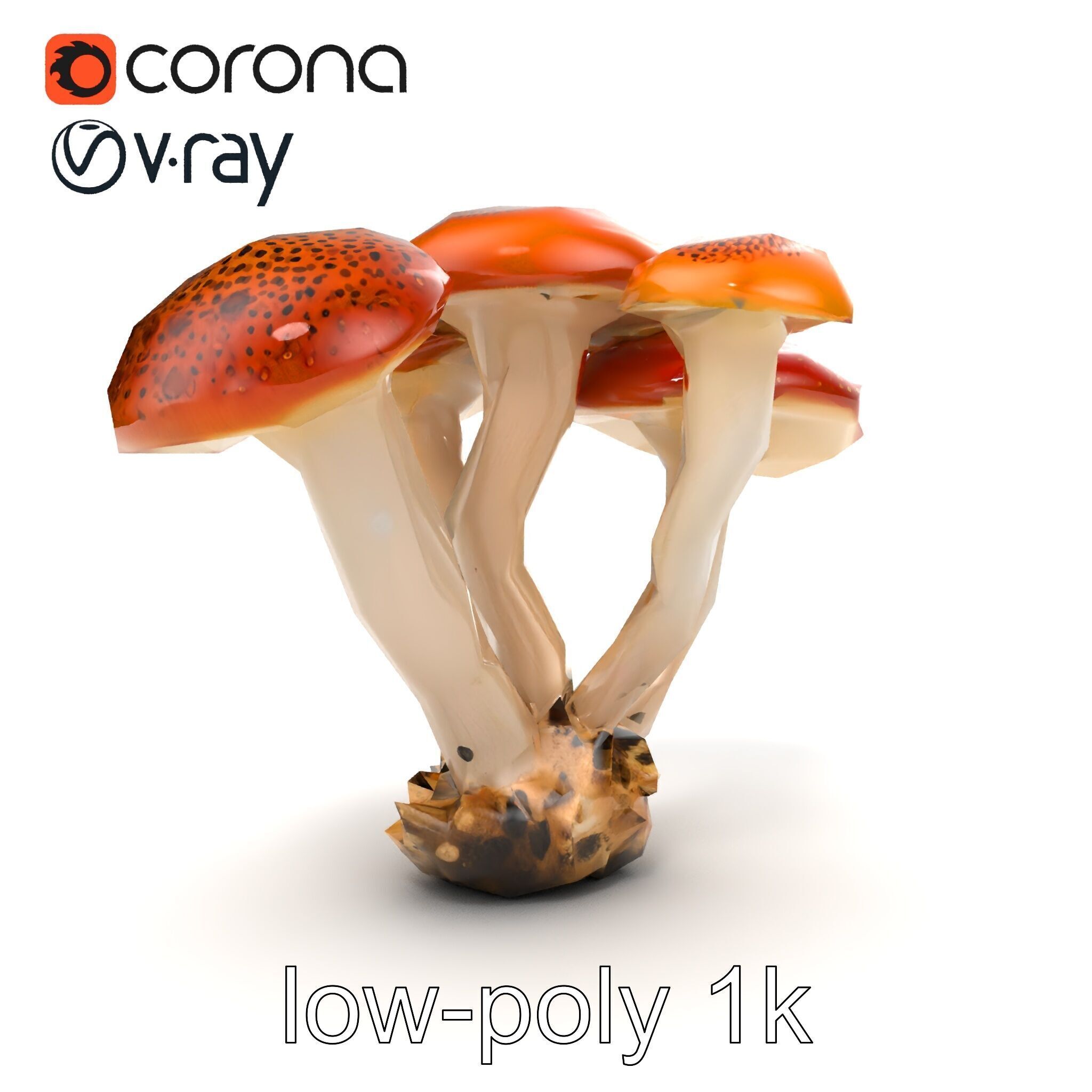 Clustered Mushrooms Diversity Sculpture model pack Low-poly 3D model_17