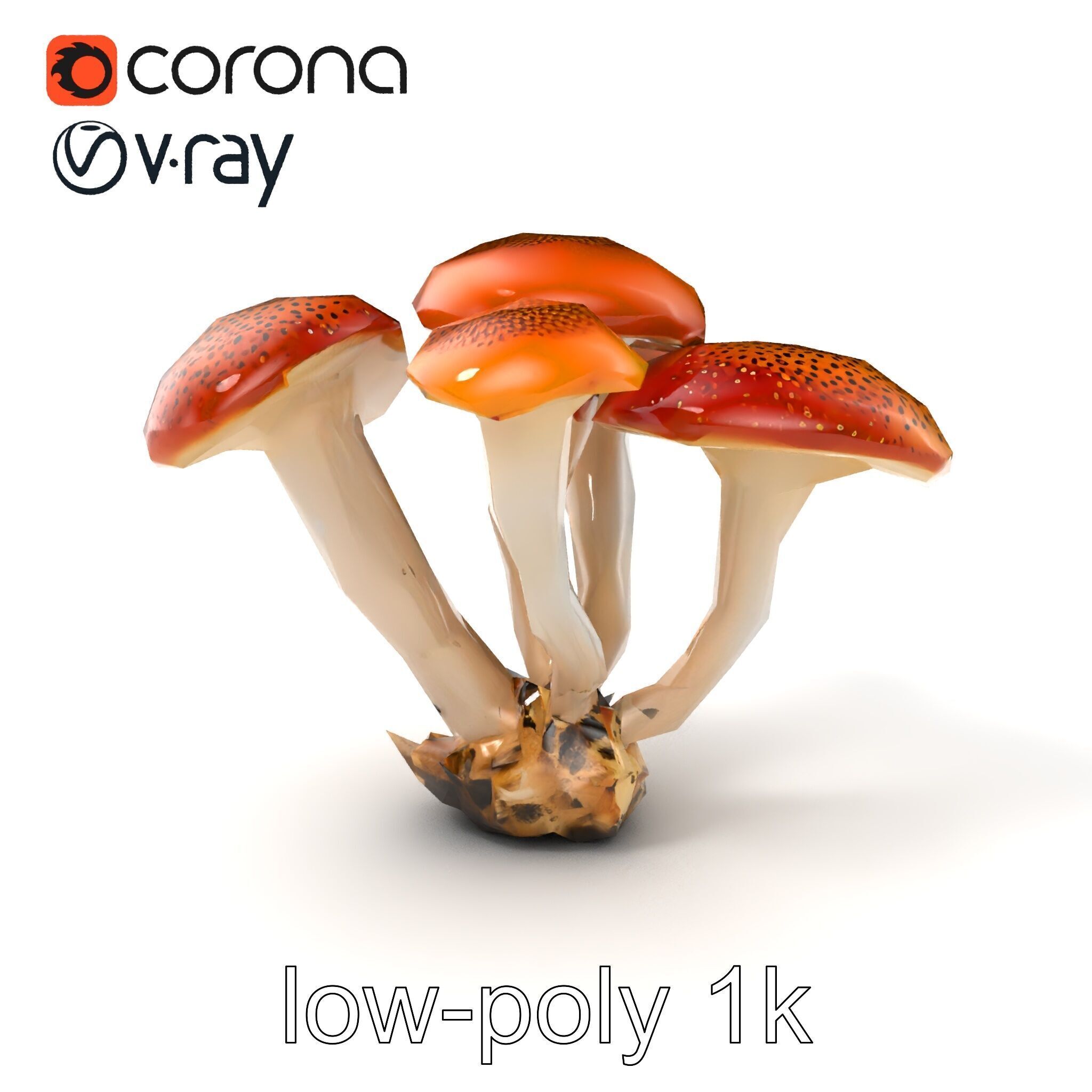 Clustered Mushrooms Diversity Sculpture model pack Low-poly 3D model_5