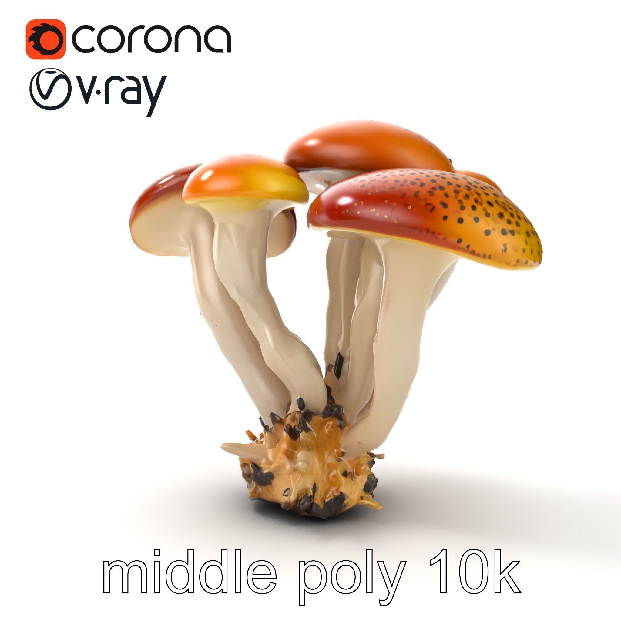 Clustered Mushrooms Diversity Sculpture model pack Low-poly 3D model_29