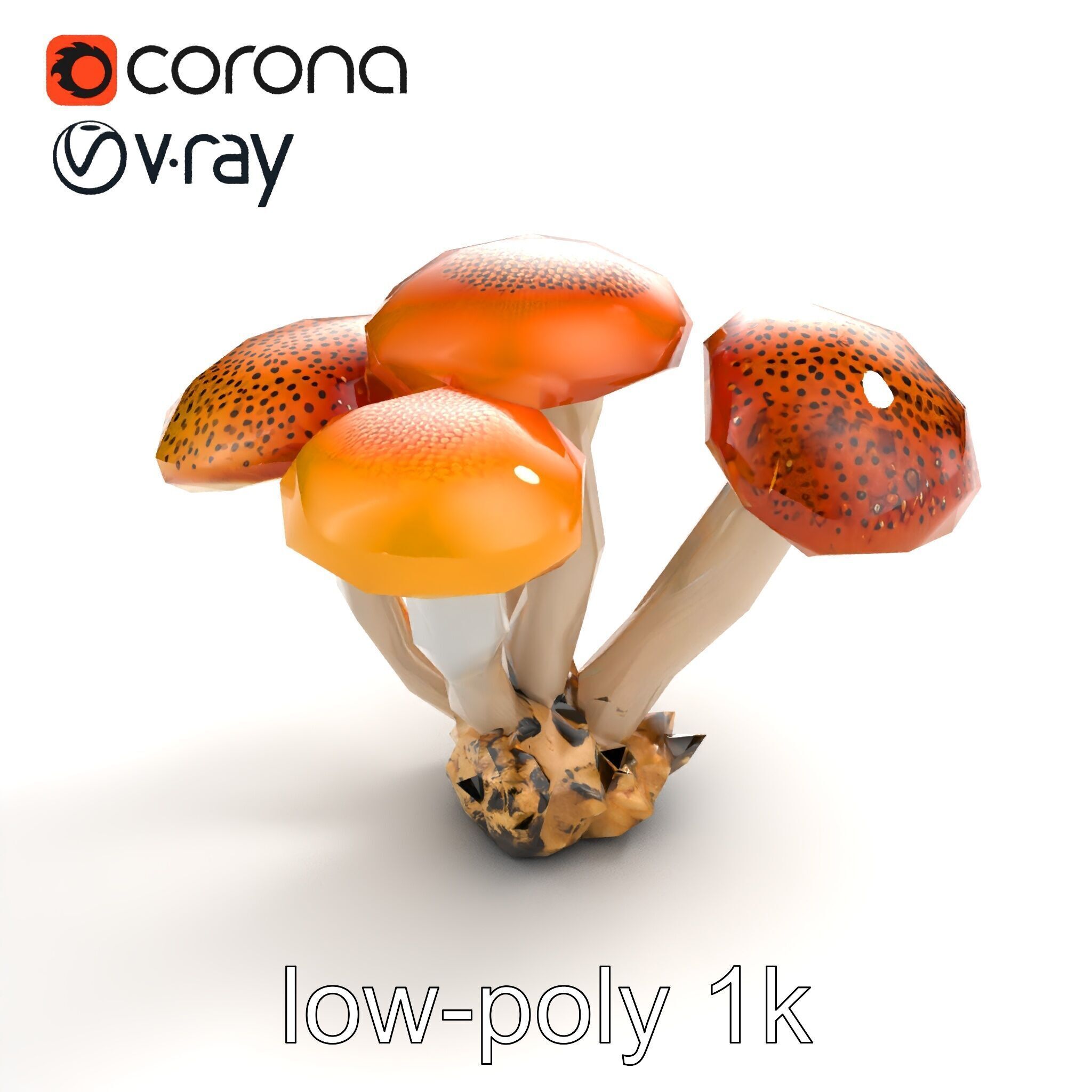 Clustered Mushrooms Diversity Sculpture model pack Low-poly 3D model_9