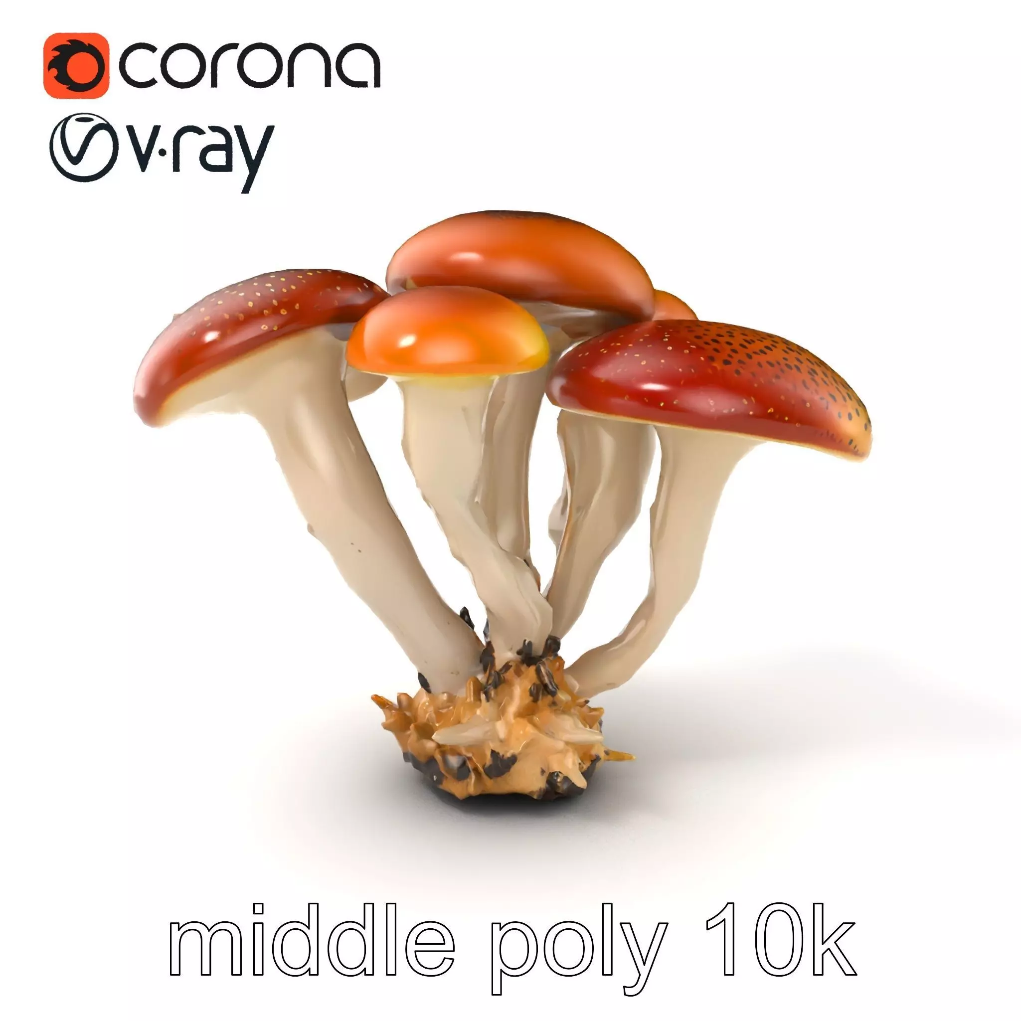 Clustered Mushrooms Diversity Sculpture model pack Low-poly 3D model_0
